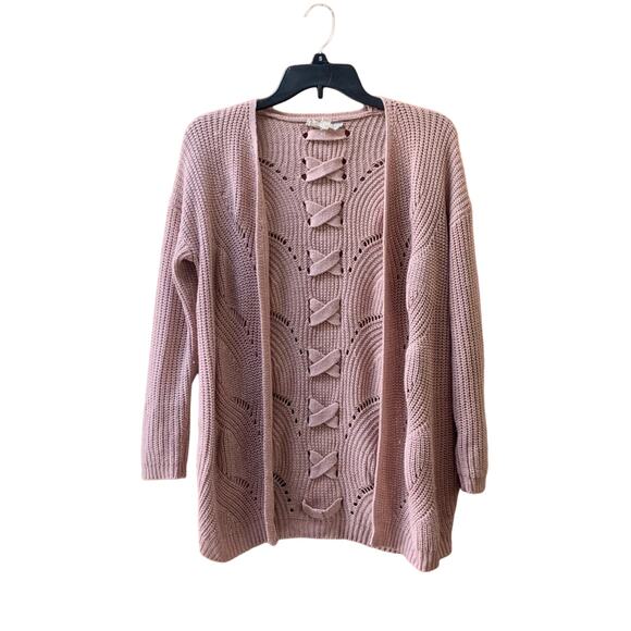 Criss Cross Lace Up Open Cardigan Sweater - Picture 1 of 16